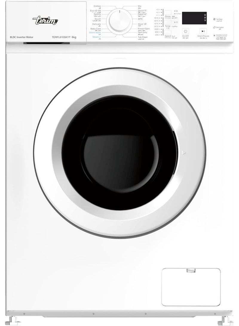 Terim 6 kg Front Load Fully Automatic Washing Machine  TERFL610SKYT, 1000 RPM, 16 Programs, Quick Wash, LED Display, Tub Clean, White