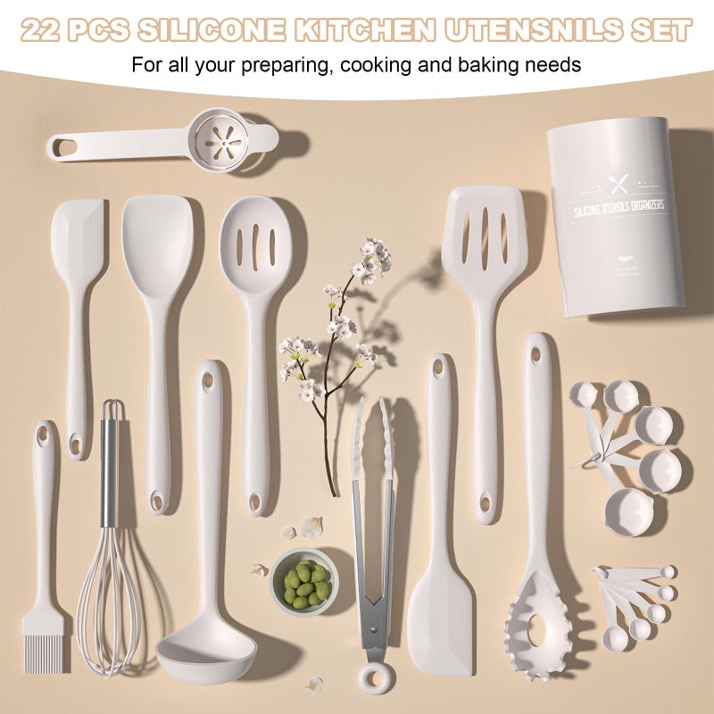 Umite Chef Kitchen Utensils Set, Umite Chef 22Pcs Silicone Cooking Utensils Set, Heat Resistant Silicone Kitchen Spatulas Set with Holder, White Cooking Gadgets Tools Set for Nonstick Cookware, Dishwasher Safe - Image 5