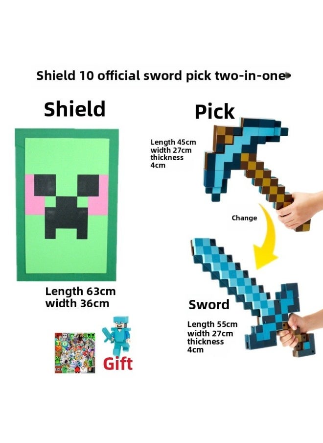 null - My World Diamond Sword Toy 2-in -1 Transfiguration Minecraft Enchantment Bow Weapon Shield Axe Pick-Color:Blue 3-piece Set·non-deformable - Image 1