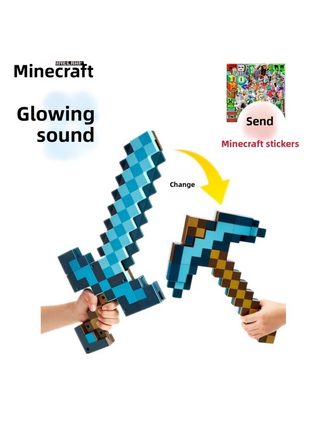 null - My World Diamond Sword Toy 2-in -1 Transfiguration Minecraft Enchantment Bow Weapon Shield Axe Pick-Color:Blue 3-piece Set·non-deformable - Image 1