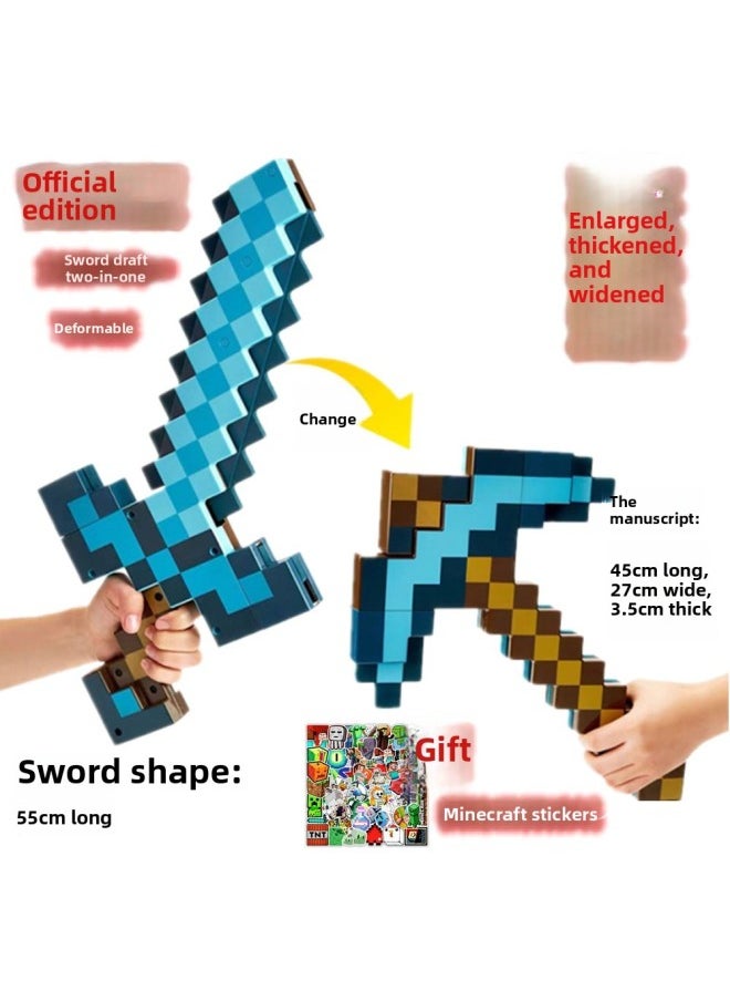 null - My World Diamond Sword Toy 2-in -1 Transfiguration Minecraft Enchantment Bow Weapon Shield Axe Pick-Color:Blue 3-piece Set·non-deformable - Image 1