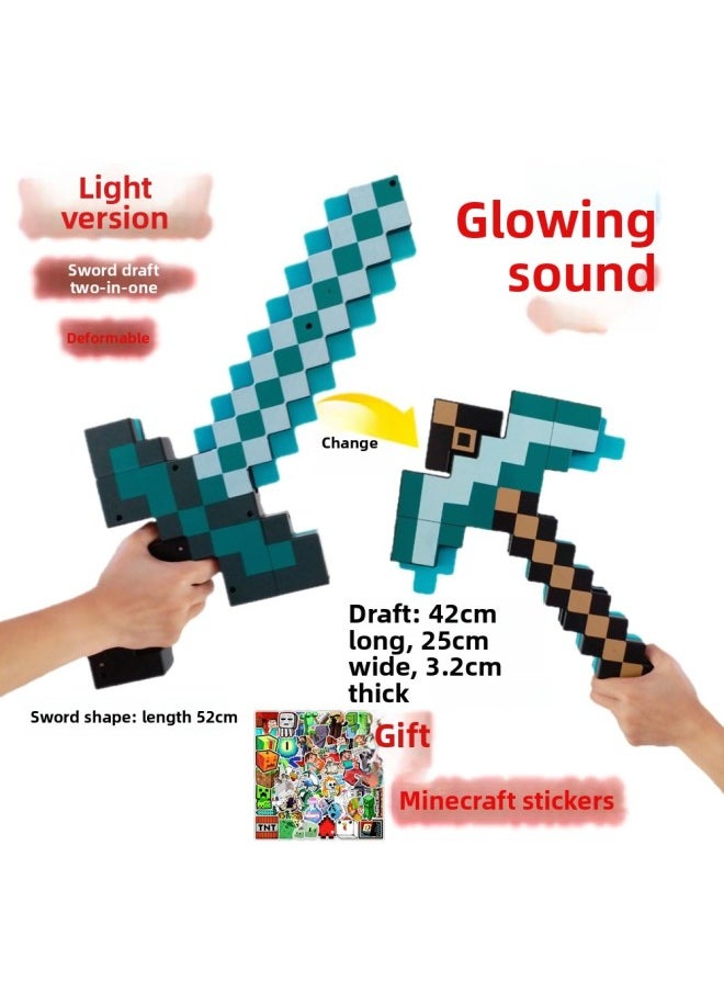 null - My World Diamond Sword Toy 2-in -1 Transfiguration Minecraft Enchantment Bow Weapon Shield Axe Pick-Color:Blue 3-piece Set·non-deformable - Image 1