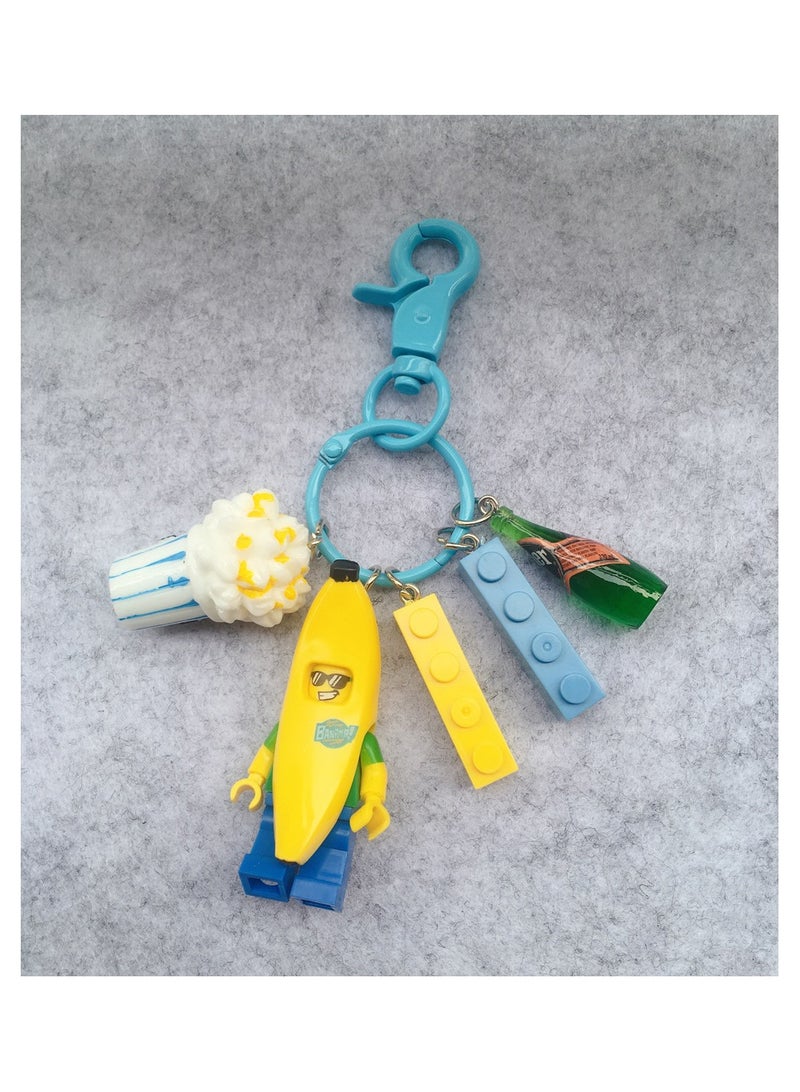 Creative Cute Building Blocks Keychain Ring Chain Pendant Banana Man