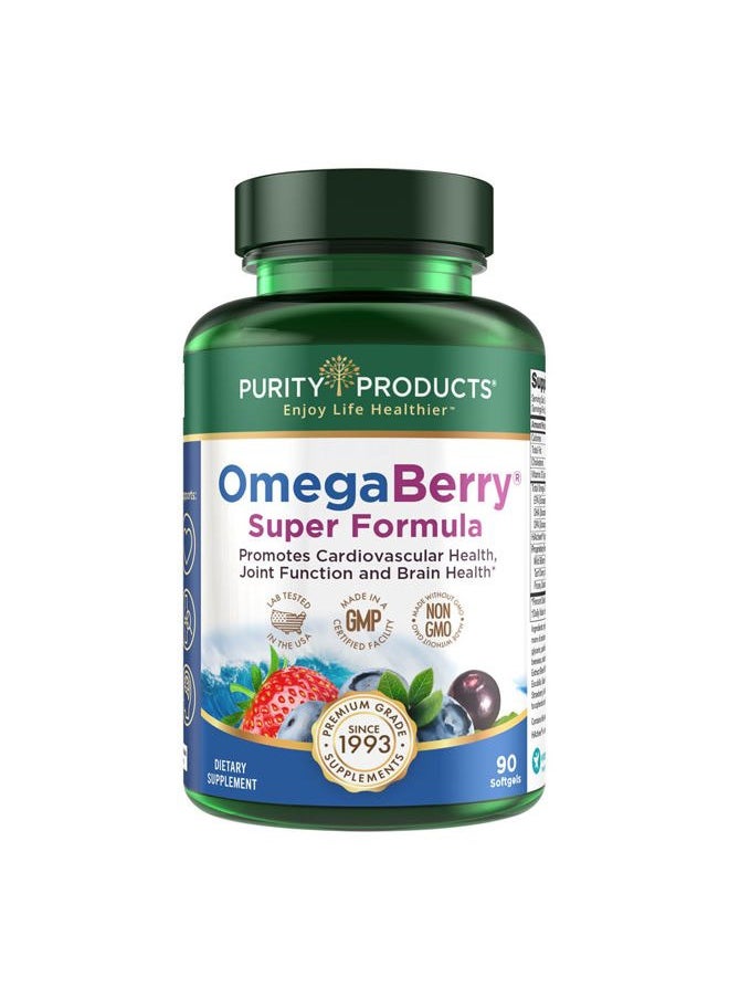 Purity Products - OmegaBerry Fish Oil w/Vitamin D3 + Organic Acai Super Formula - 1875 mg of Concentrated, Molecularly Distilled, Ultra Pure Omega-3s 1080 mg EPA + 720mg DHA + 120 mg DPA - 90 Count - Image 1
