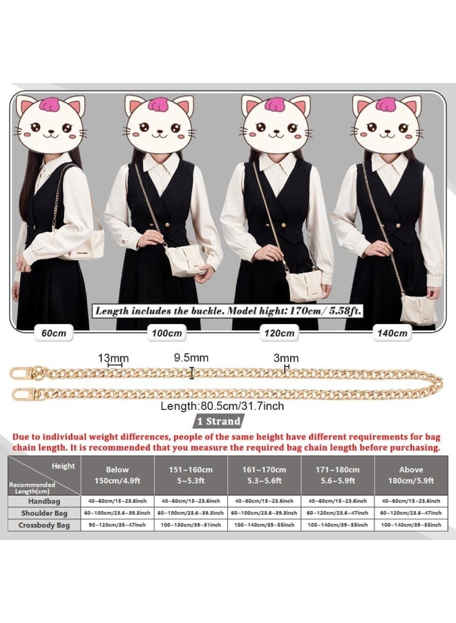 80cm Golden Bag Strap Chain, Metal Purse Chain Handbag Strap Shoulder Bag Chain Replacement Purse Chains with Swivel Lobster Claw Clasps for DIY Handbags Crossbody Bag Crafts Making  - Image 2