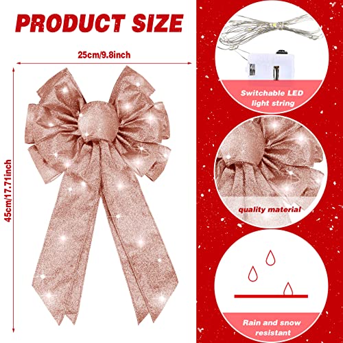 Giegxin 2 Pcs Large Champagne Pink Lighted Christmas Bows for Wreath and Tree Topper 18x10 Inch Pre Lit Rose Gold Wreath Bow Light up Christmas Decorations for Front Door Windows Outdoor Indoor - Image 3