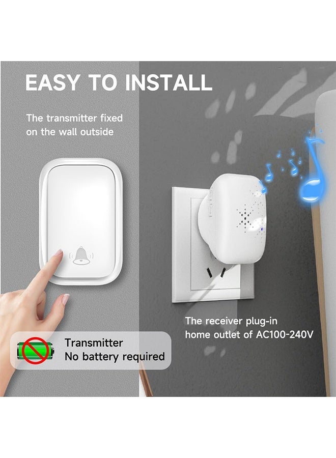 GD Waterproof Self-Powered Wireless Doorbell No Battery Required Cordless Door Chime Kit - Over 500 Feet Range Cordless Doorbell for Home, Office, Apartment, Hotel, Warehouse and Anti-Theft (White) - Image 3