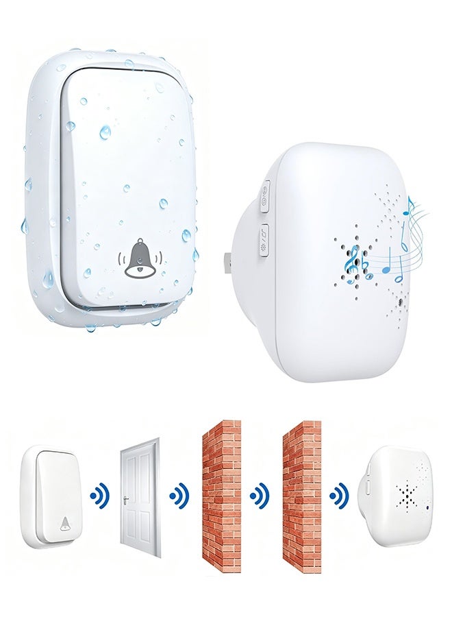 GD Waterproof Self-Powered Wireless Doorbell No Battery Required Cordless Door Chime Kit - Over 500 Feet Range Cordless Doorbell for Home, Office, Apartment, Hotel, Warehouse and Anti-Theft (White) - Image 1