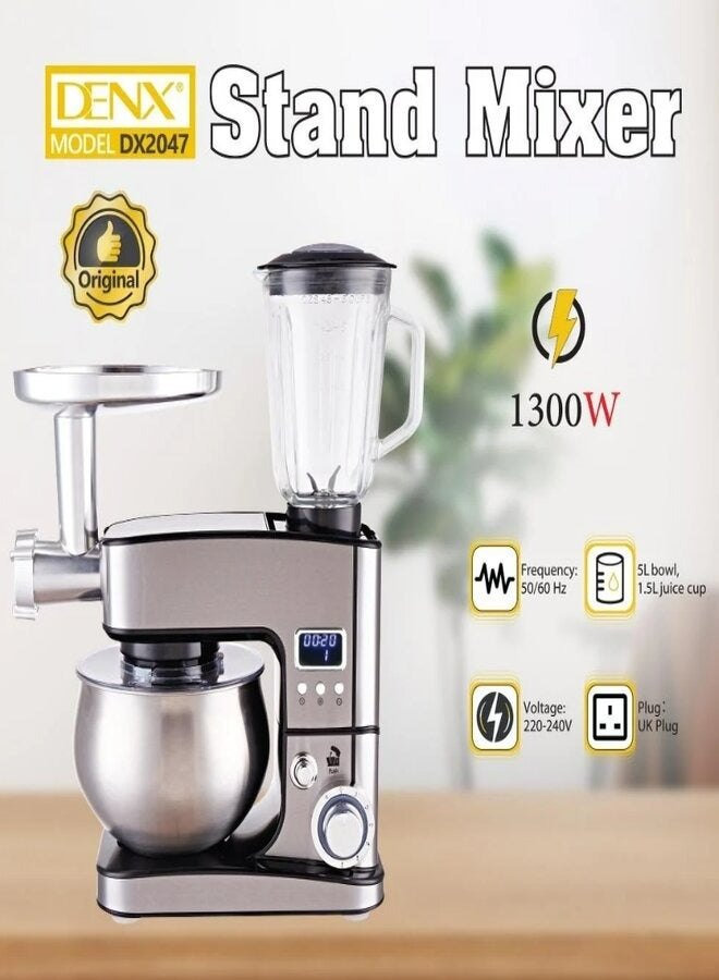 DENX DX2047 electric mixer, food processor and meat grinder 3 in 1, capacity 5 liters, power 1300 watts - Image 3