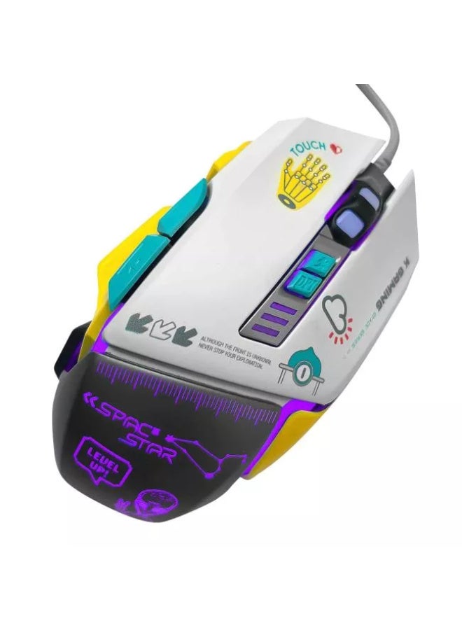 كي قيمنق ماوس ألعاب كي جيمينج سبيس ستار M202 سلكي RGB بمنفذ USB مع 4 أوضاع إضاءة LED ودقة DPI قابلة للتعديل 1200/2400/4800/7200 وتصميم مريح لأجهزة الكمبيوتر واللاب توب - أبيض - Image 2