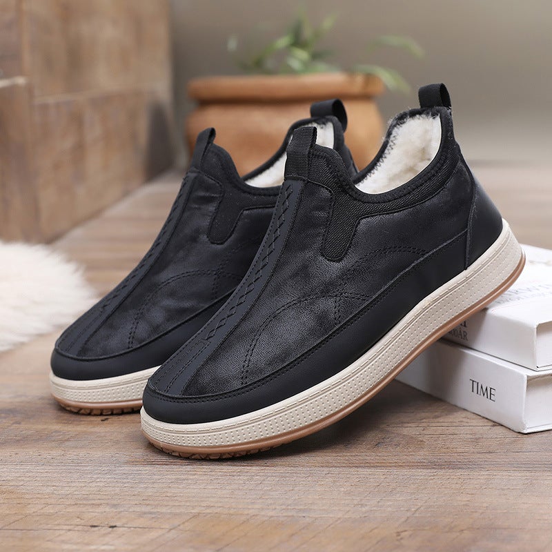 Winter Warm Sheep Wool Slip-On Mens Boots Black 