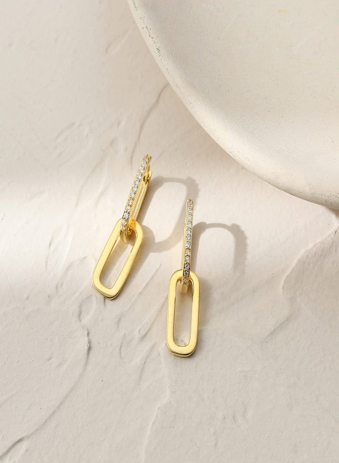 ليلي آند وايت أقراط ليلي آند وايت مرصعة بالزركون المكعب، أقراط حلقية من الذهب عيار 14 قيراطًا، أقراط متدلية بتصميم سلسلة مشبك الورق للنساء - Image 5