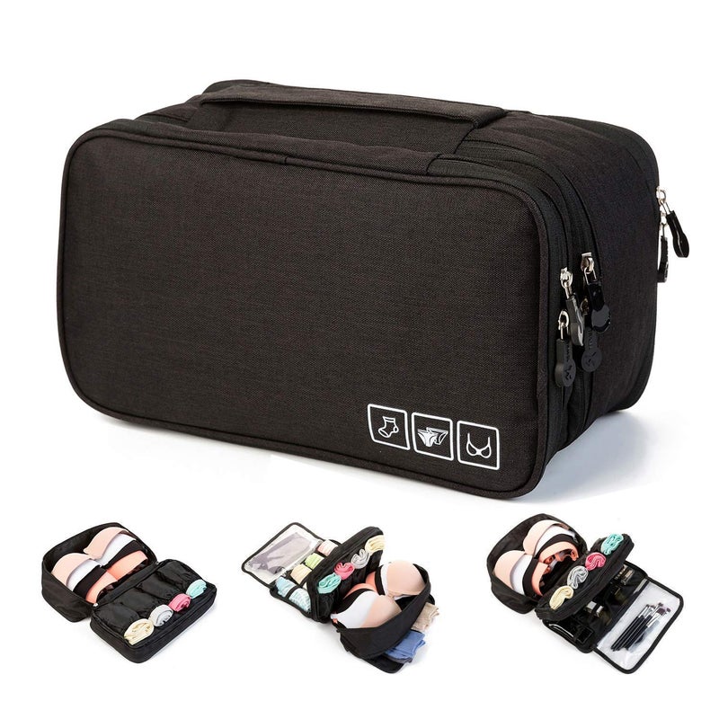 SWADEC SWADEC Double Layer MultiFunctional Travel Bras Underwear Storage Bag Packing Organizer Panties Socks Cosmetic Storage Bag Black  - Image 1