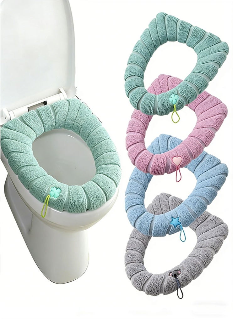 Toilet Seat Cover Plush 4Pcs, Toilet Seat Cushion with Hanging Loop, Toilet Seat Cover with Handle, Toilet Seat Covers, Toilet Seat Cover Plush, Toilet Seat Cover Washable, for Family, Hotel - Image 1