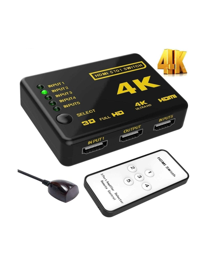 Generic - Ultra HD 4K HDMI Splitter 1x5 Port 3D 4K*2K Video HDMI Switch Switcher HDMI 1 Input 5 Output HUB with IR Remote - Image 1