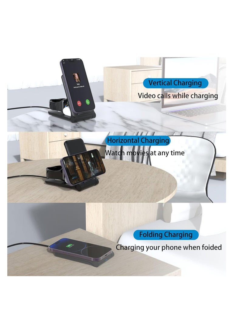 Generic - Wireless Charging Station 3 in 1 Foldable Certified Fast Wireless Charger Compatible With Mobile Phone Headphone - Image 1