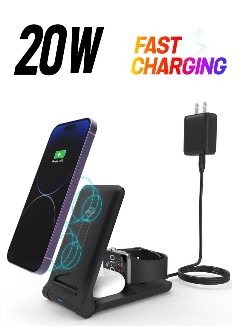 Generic - Wireless Charging Station 3 in 1 Foldable Certified Fast Wireless Charger Compatible With Mobile Phone Headphone - Image 1