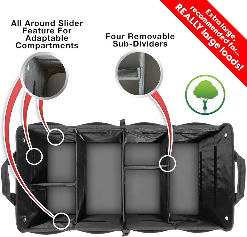 TRUNKCRATEPRO Premium Multi Compartments Collapsible Portable Trunk Organizer for auto, SUV, Truck, Minivan (Black) (ExtraLarge, Black) - Image 2