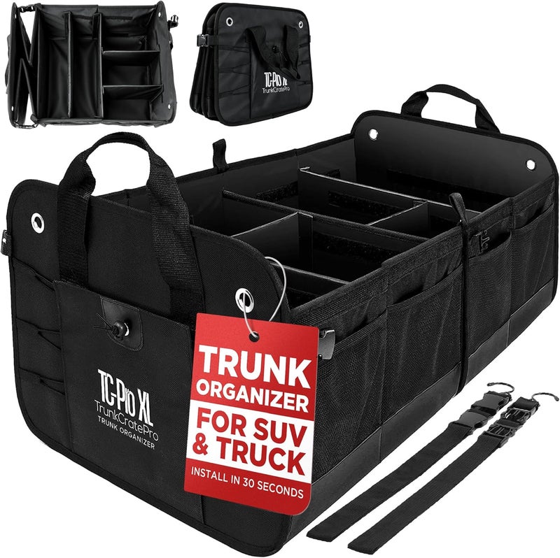TRUNKCRATEPRO Premium Multi Compartments Collapsible Portable Trunk Organizer for auto, SUV, Truck, Minivan (Black) (ExtraLarge, Black) - Image 1
