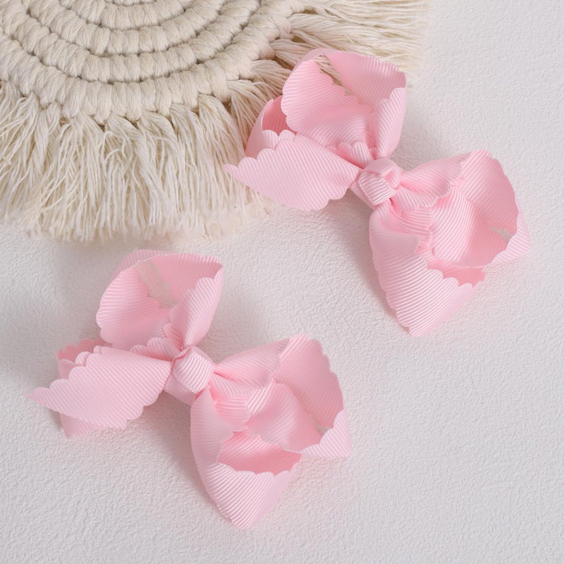 Miroksh Pink Grosgrain Ribbon Scalloped Hair Bows for Girls,2Pcs 3" Small Cute Dressy Bow Alligator Clips,Valentines Birthday Party Decor Accessories Gift for Toddlers Teens Baby School Kids - Image 2