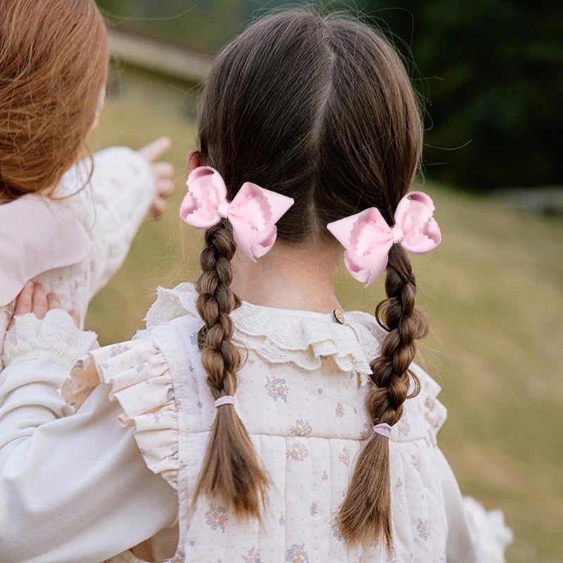 Miroksh Pink Grosgrain Ribbon Scalloped Hair Bows for Girls,2Pcs 3" Small Cute Dressy Bow Alligator Clips,Valentines Birthday Party Decor Accessories Gift for Toddlers Teens Baby School Kids - Image 4
