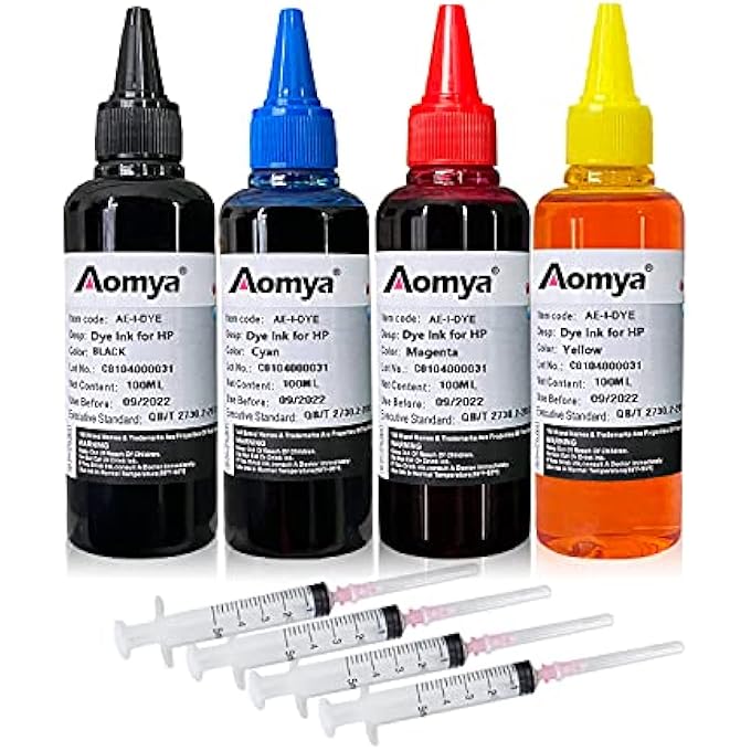 INK REFILL KIT 100ML FOR HP 67 61 65 60 62 63 910 920 901 902 932 933 934 940 952 94 95 96 INKJET PRINTER CARTRIDGES REFILLABLE INK CARTRIDGES CIS CISS SYSTEM 4 COLOR SET WITH 4 SYRINGES - Image 1