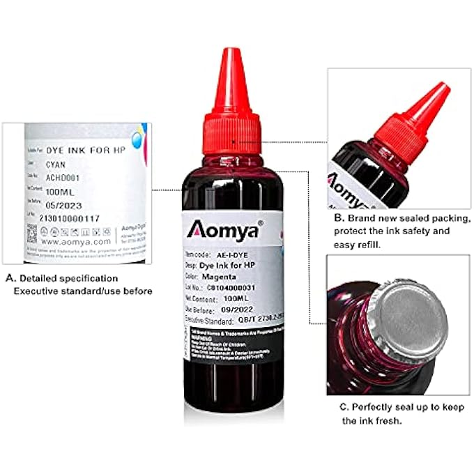 INK REFILL KIT 100ML FOR HP 67 61 65 60 62 63 910 920 901 902 932 933 934 940 952 94 95 96 INKJET PRINTER CARTRIDGES REFILLABLE INK CARTRIDGES CIS CISS SYSTEM 4 COLOR SET WITH 4 SYRINGES - Image 2