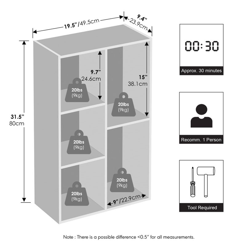 Furinno Reed Closet Organizers and Storage, 5-Cube Reversible Closet Shelves, Closet Organization Shelf, 9.4 x 19.5 x 31.5, for Bedroom, Closet, Blackwood - Image 3