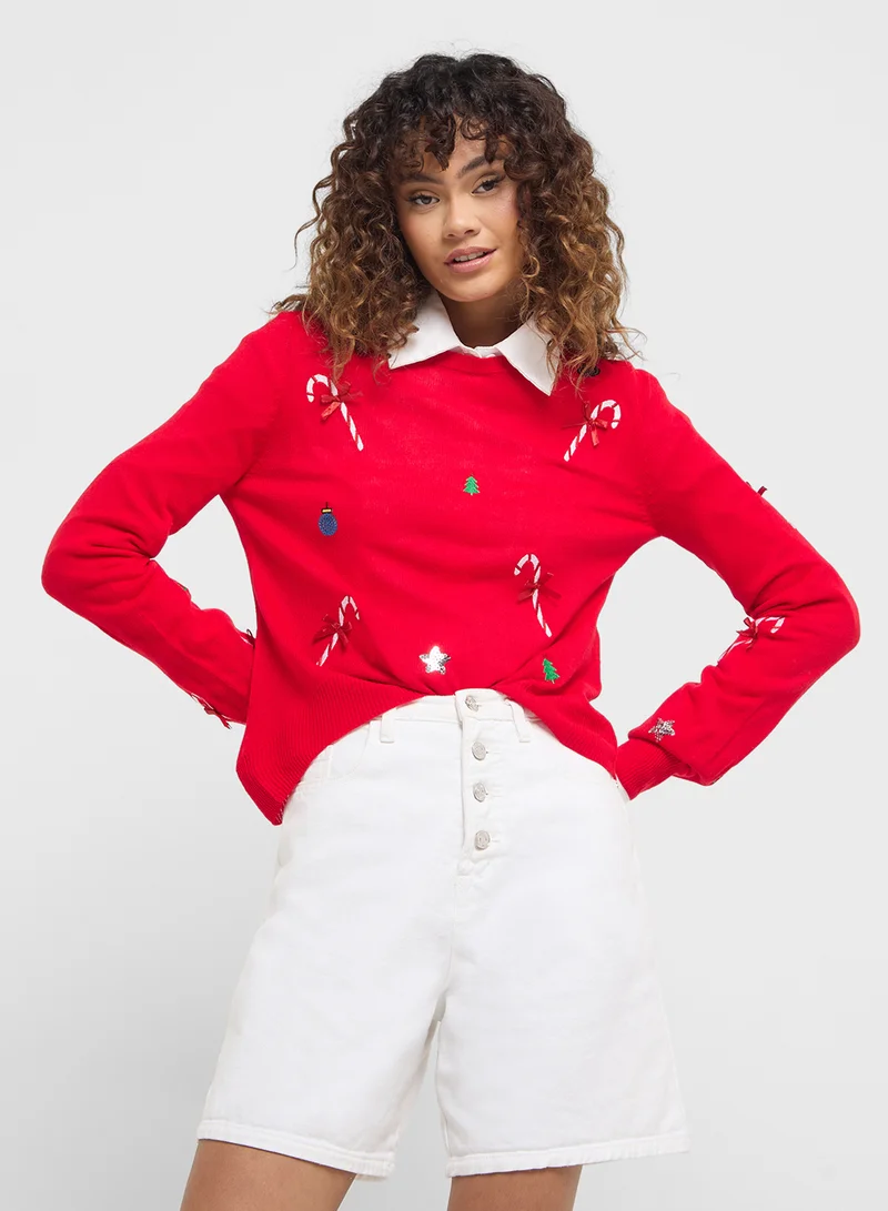 VERO MODA Crew Neck Printed Sweater