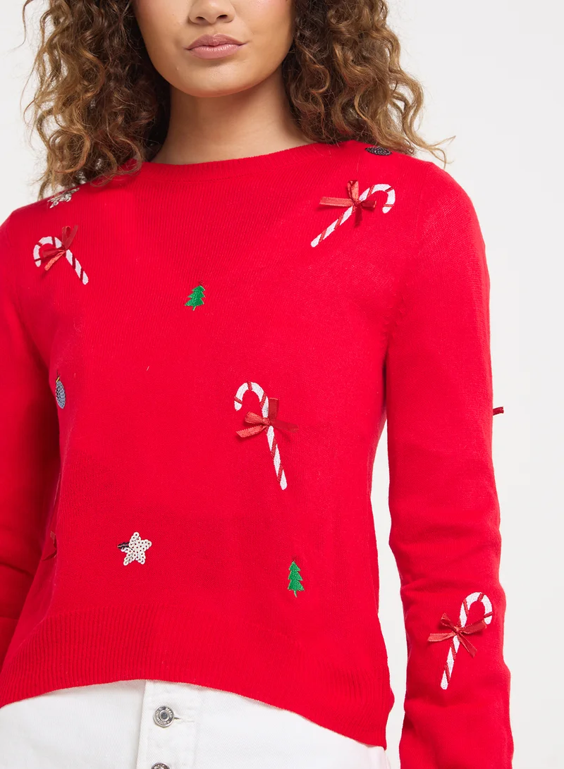 VERO MODA Crew Neck Printed Sweater