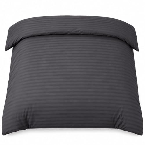 Castiqa Premium Glace Cotton Satin King Size Stripes Pattern Quilt Cover/Duvet Cover/Rajai Cover/Blanket Cover With Zipper Closure (King Size (90X100 Inch), Gray), 200 Tc, 1 Count - Image 1