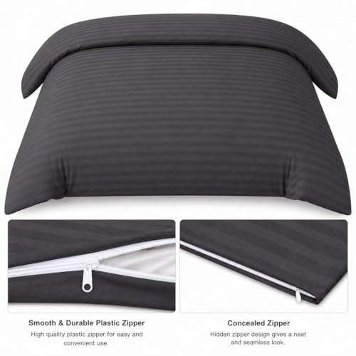 Castiqa Premium Glace Cotton Satin King Size Stripes Pattern Quilt Cover/Duvet Cover/Rajai Cover/Blanket Cover With Zipper Closure (King Size (90X100 Inch), Gray), 200 Tc, 1 Count - Image 4