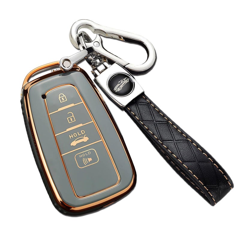Cacacar For Toyota Camry Rav4 Key Fob Cover With Keychain For Highlander Avalon Gt86 Key Fob Case Premium Soft Tpu 360 Degree Protector Holder (B-Gray) - Image 1