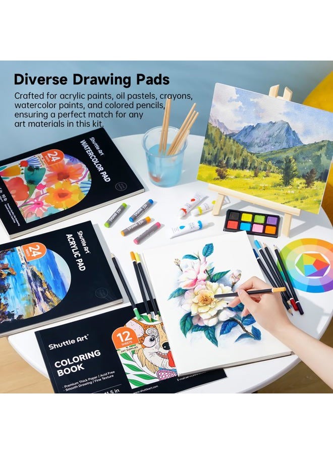 Shuttle Art Deluxe Gift Art Kit, 202-Piece Wooden Art Supplies Set with 4 Drawing Pads, Canvases, Coloring Sheets, Acrylic Paint, Crayons, Oil Pastels, Colored Pencils for Kids, Artists, Beginners - Image 3