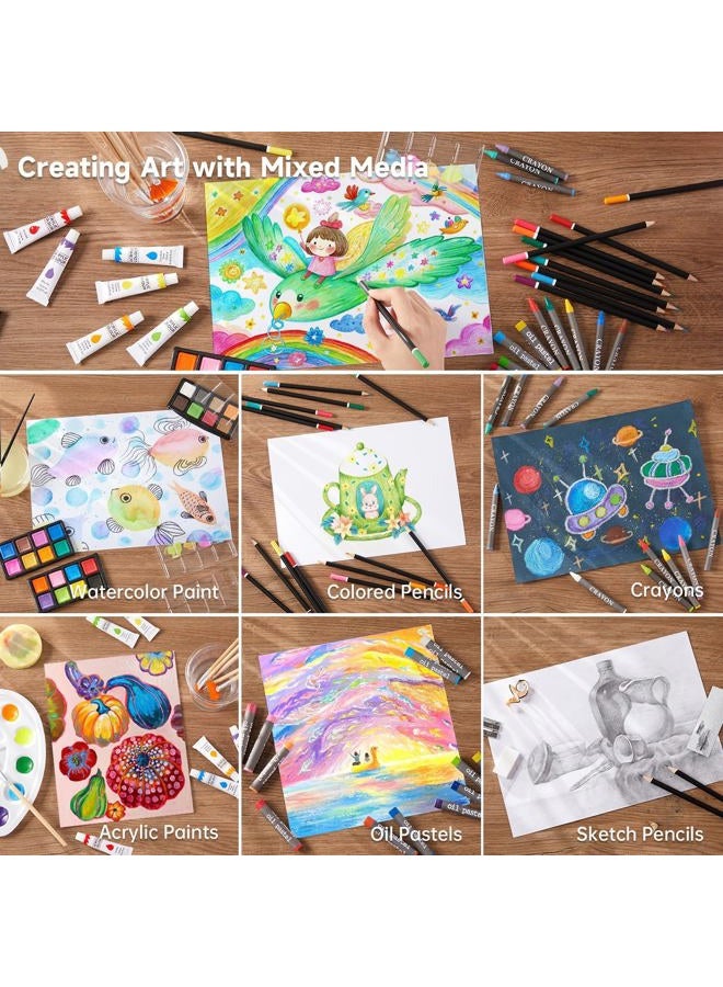 Shuttle Art Deluxe Gift Art Kit, 202-Piece Wooden Art Supplies Set with 4 Drawing Pads, Canvases, Coloring Sheets, Acrylic Paint, Crayons, Oil Pastels, Colored Pencils for Kids, Artists, Beginners - Image 4