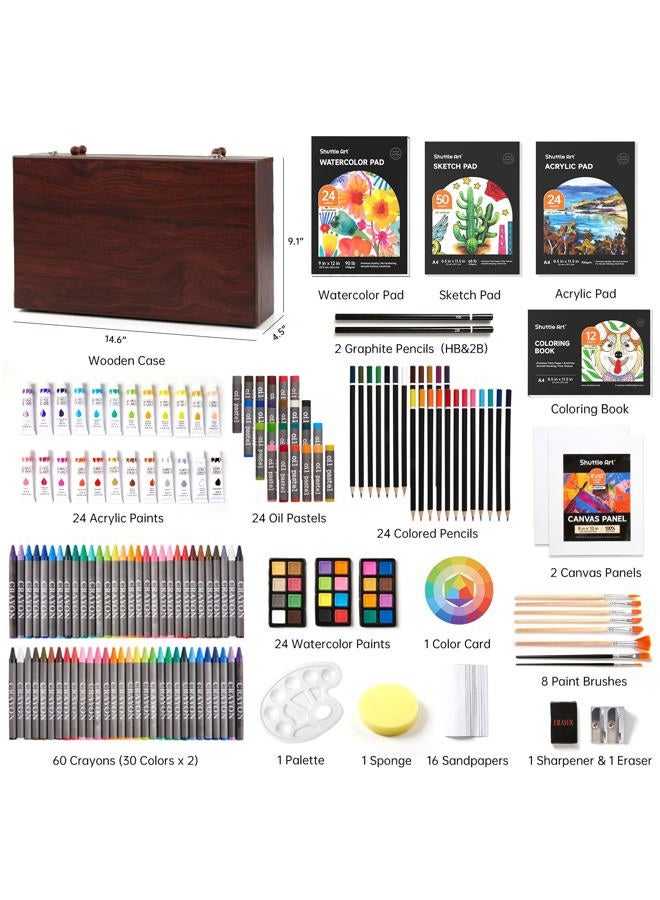 Shuttle Art Deluxe Gift Art Kit, 202-Piece Wooden Art Supplies Set with 4 Drawing Pads, Canvases, Coloring Sheets, Acrylic Paint, Crayons, Oil Pastels, Colored Pencils for Kids, Artists, Beginners - Image 2