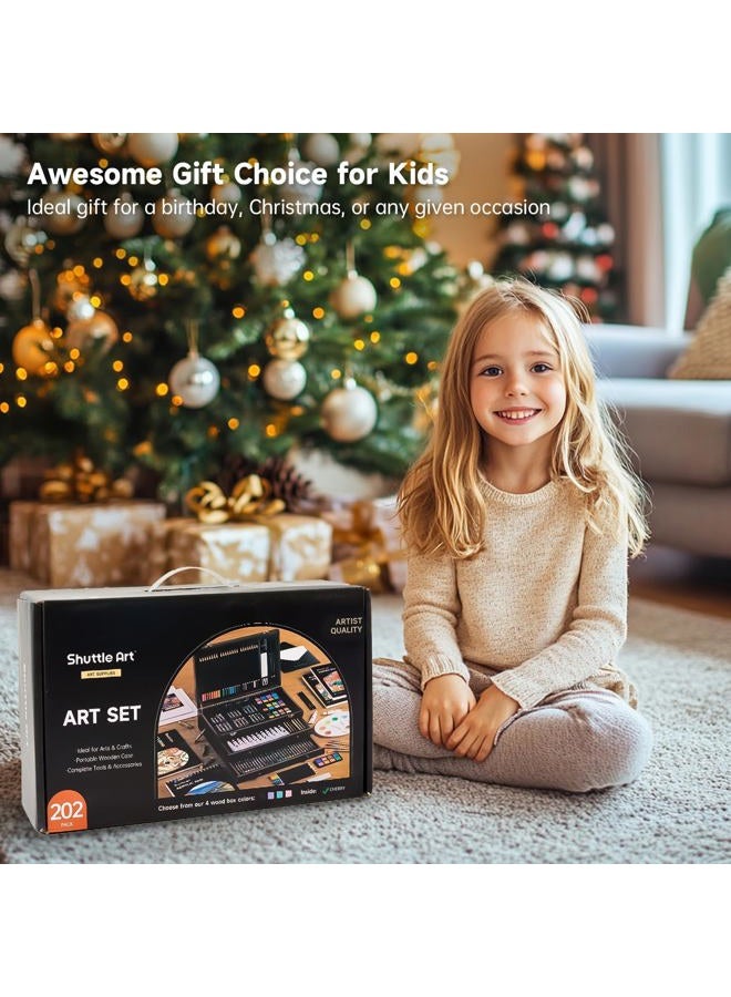 Shuttle Art Deluxe Gift Art Kit, 202-Piece Wooden Art Supplies Set with 4 Drawing Pads, Canvases, Coloring Sheets, Acrylic Paint, Crayons, Oil Pastels, Colored Pencils for Kids, Artists, Beginners - Image 5