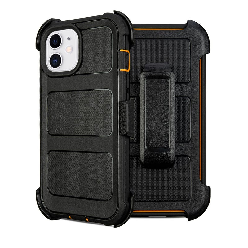 Saiboro for Defender Phone Case iPhone 12 Case with Belt Clip, for Shockproof iPhone 12 Case Heavy Duty Rugged, 2 Layers of Sturdy for iPhone12 Cases, Military-Grade Cover for iPhone12Case Black & Orange - Image 1