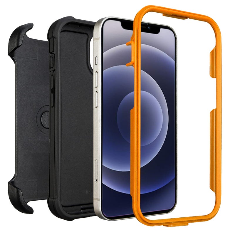Saiboro for Defender Phone Case iPhone 12 Case with Belt Clip, for Shockproof iPhone 12 Case Heavy Duty Rugged, 2 Layers of Sturdy for iPhone12 Cases, Military-Grade Cover for iPhone12Case Black & Orange - Image 4