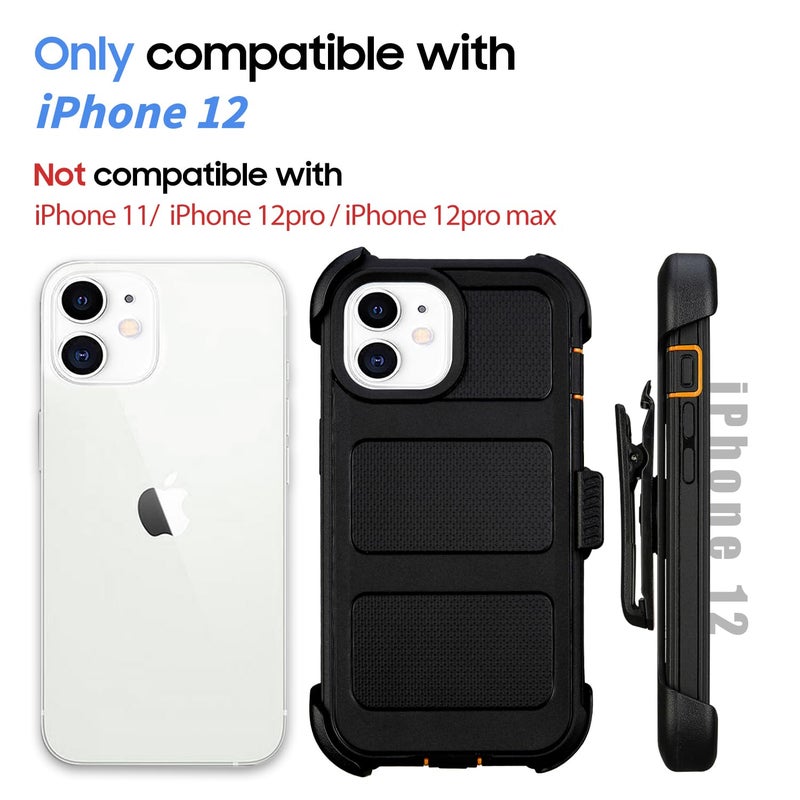 Saiboro for Defender Phone Case iPhone 12 Case with Belt Clip, for Shockproof iPhone 12 Case Heavy Duty Rugged, 2 Layers of Sturdy for iPhone12 Cases, Military-Grade Cover for iPhone12Case Black & Orange - Image 3