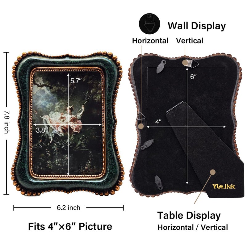 YULINK 4x6 Vintage Picture Frame, Antique Blackish Green Ornate Photo Frame, for Tabletop and Wall Display, Decorative Retro Home Decor, Old Fashioned Photo Gallery Art - Image 5
