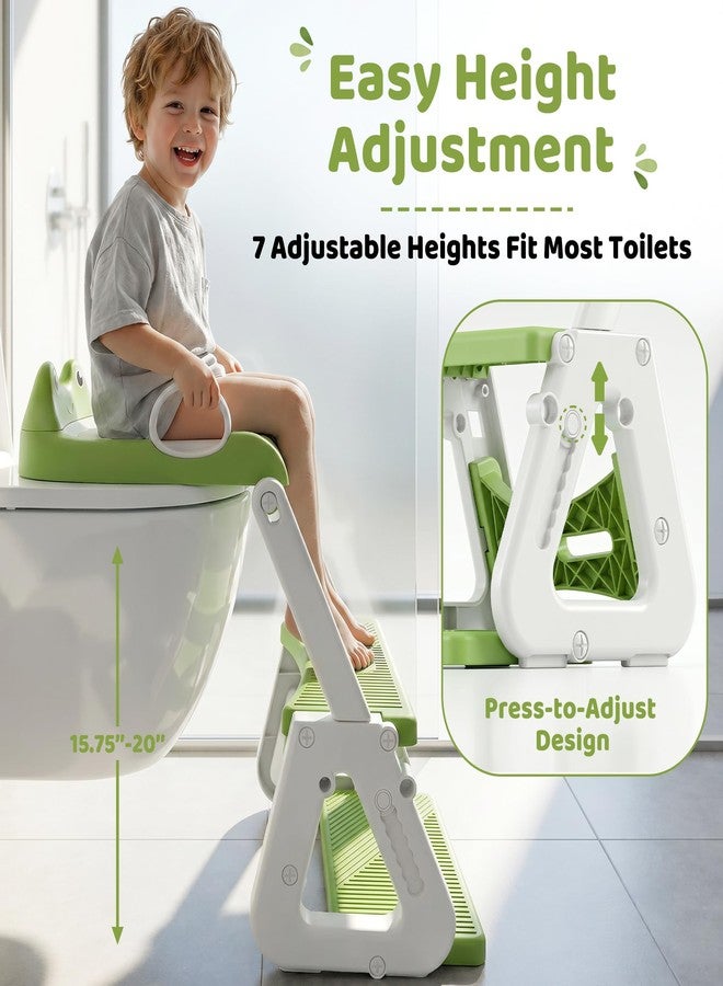 Wanchouse Potty Training Seat, Upgrade 2-in-1 Foldable Toddler Toilet Seat with Step Stool Ladder | 7-Level Height Adjustable, Anti-Slip Wide Footrest, Splash Guard for Boys & Girls, Green - Image 4
