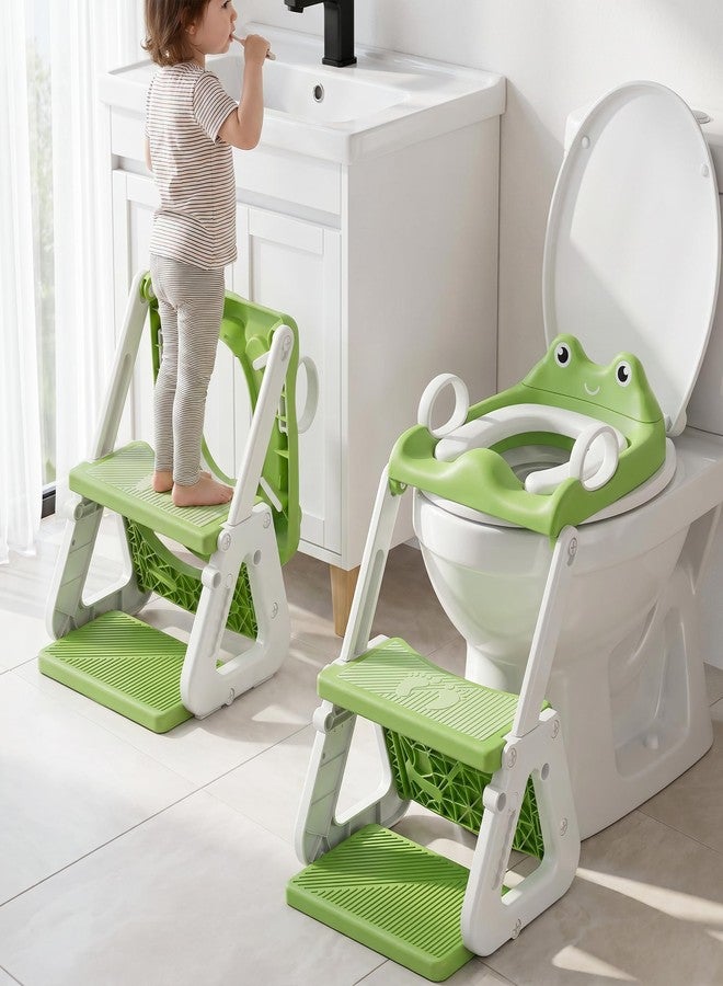 Wanchouse Potty Training Seat, Upgrade 2-in-1 Foldable Toddler Toilet Seat with Step Stool Ladder | 7-Level Height Adjustable, Anti-Slip Wide Footrest, Splash Guard for Boys & Girls, Green - Image 1