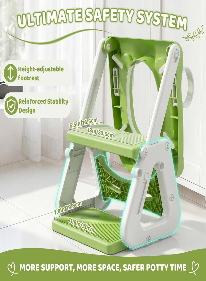 Wanchouse Potty Training Seat, Upgrade 2-in-1 Foldable Toddler Toilet Seat with Step Stool Ladder | 7-Level Height Adjustable, Anti-Slip Wide Footrest, Splash Guard for Boys & Girls, Green - Image 2
