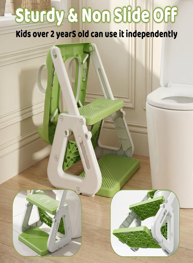 Wanchouse Potty Training Seat, Upgrade 2-in-1 Foldable Toddler Toilet Seat with Step Stool Ladder | 7-Level Height Adjustable, Anti-Slip Wide Footrest, Splash Guard for Boys & Girls, Green - Image 5