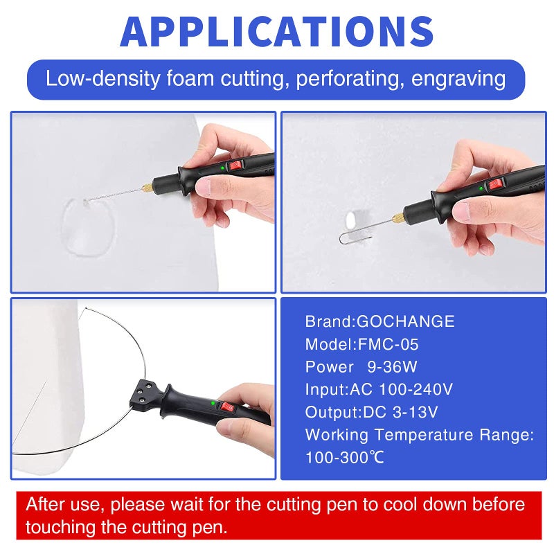 GOCHANGE 4 in 1 Foam Cutter Set with Digital Voltage Controller, GOCHANGE Electric Cutting Machine Pen Tools Kit, 100-240V /18W Styrofoam Cutting Pen with Electronic Voltage Transformer Adaptor - Image 5