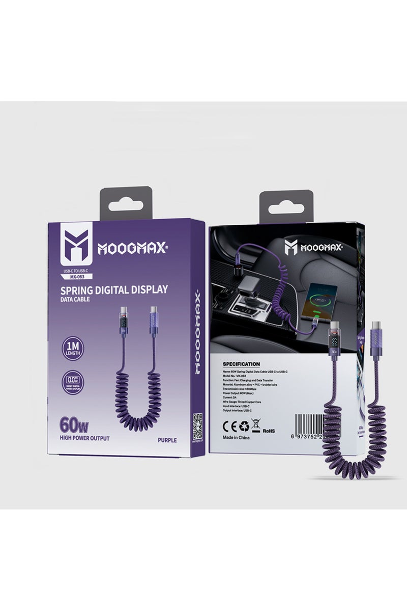 MOOGMAX MX-063 1 Meter 60W Spring Charging Cable, Puple - Image 1