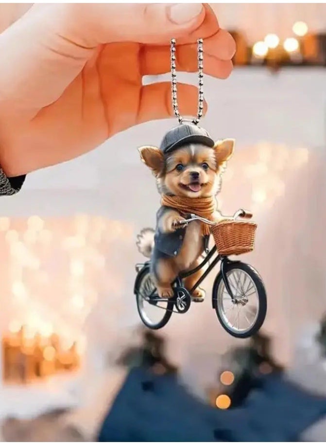 قلادة مرآة السيارة فريدة وجذابة على شكل كلب ودراجة - Image 3