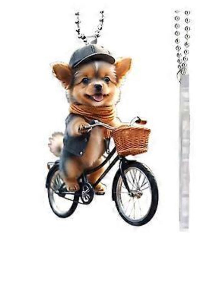 قلادة مرآة السيارة فريدة وجذابة على شكل كلب ودراجة - Image 1