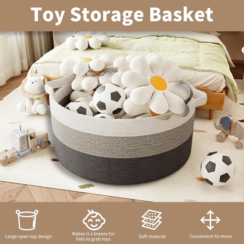 GOPAS 125L Extra Large Blanket Basket 25 x 16 Jumbo Laundry Woven Baskets Decorative Home Cotton Rope Basket with Handles Baby Toy Baskets for Storage Gradual Gray - Image 4